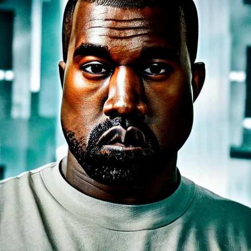Prompt: Portrait of Kanye West as a cyborg, splash art, cinematic lighting, dramatic, octane render, long lens, shallow depth of field, bokeh, anamorphic lens flare, 8k, hyper detailed, 35mm film grain