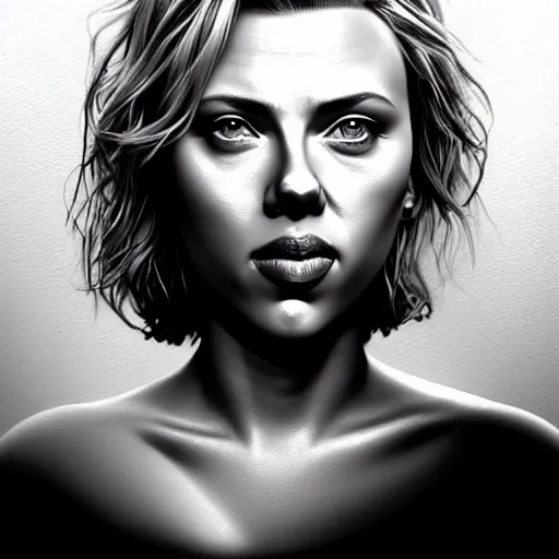 Image similar to funny caricature painting of scarlett johansson, closeup of face, highly detailed, style by mahesh nambiar, archille superbi, carola rubio, an ultrafine hyperdetailed illustration unreal engine 5 highly rendered