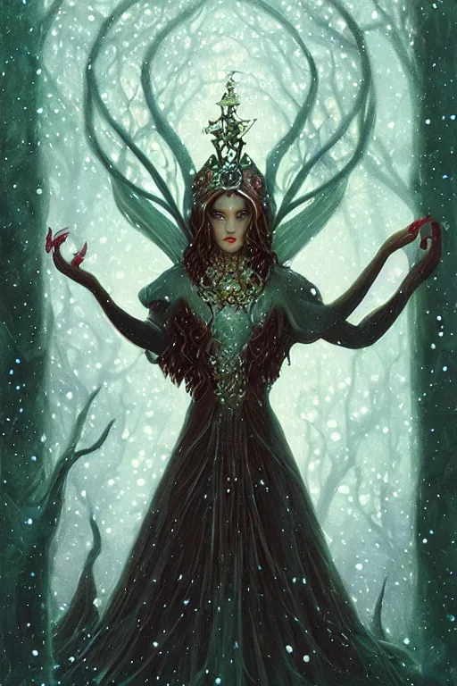 Image similar to jeweled Crown, other worldly, fairy winter court, snow, art nouveau, by Anato Finnstark, Tom Bagshaw, Brom