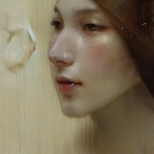 Image similar to portrait of a beautiful woman by ruan jia, mucha