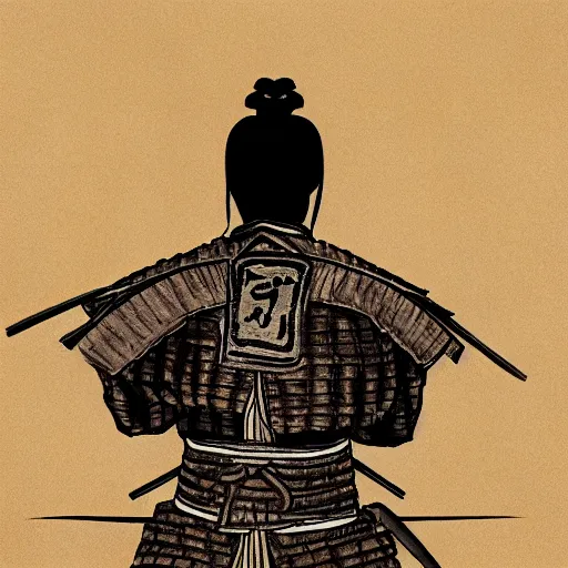 Prompt: entire body portrait from behind samurai that holds chain art inkstyle brush sketch octal render ultra detailed