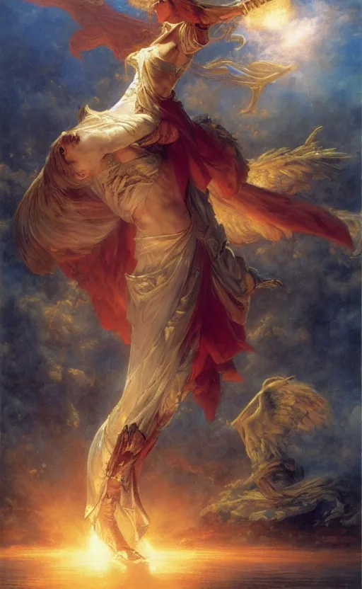 Prompt: the last paladin stands victorious blessed by the divine by adrian smith and delphin enjolras and daniel f. gerhartz and pierre auguste cot