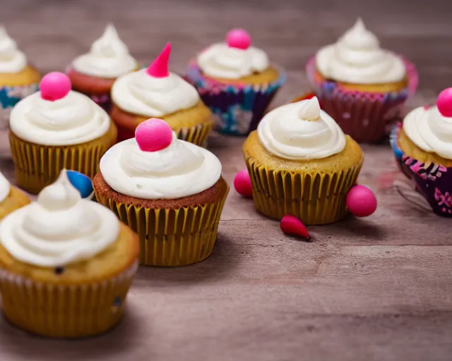 Prompt: dslr food of delicious cupcakes with slices of picke on them, 8 5 mm f 1. 4