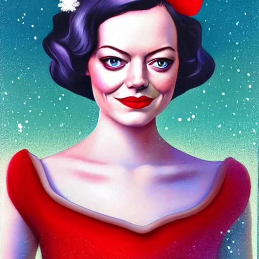 Image similar to Full body digital painting of Emma Stone as a Disney princess wearing snow white's dress, Pixar style, professional studio lightening, volumetric lightening, photorealism by Tristan Eaton Stanley Artgerm and Tom Bagshaw