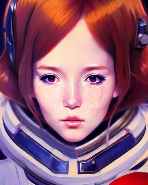 Image similar to portrait Anime space cadet girl Anna Lee Fisher anime cute-fine-face, pretty face, realistic shaded Perfect face, fine details. Anime. realistic shaded lighting by Ilya Kuvshinov Giuseppe Dangelico Pino and Michael Garmash and Rob Rey, IAMAG premiere, aaaa achievement collection, elegant freckles, fabulous