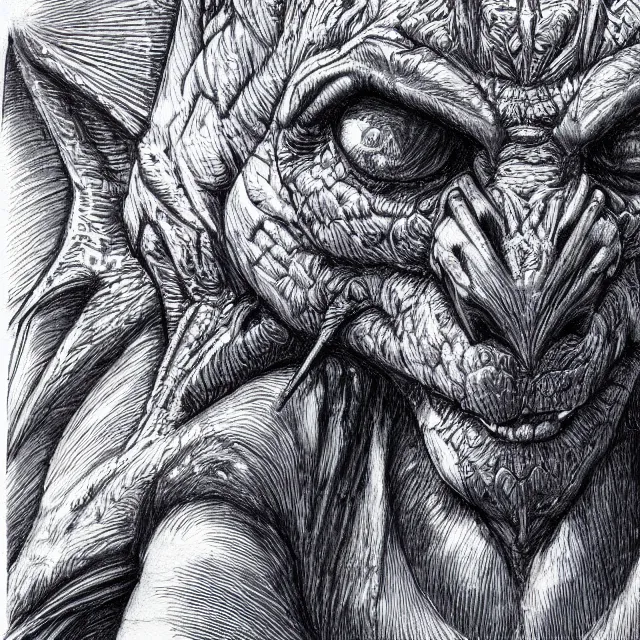 Image similar to highly detailed ballpoint pen illustration of a gargoyle