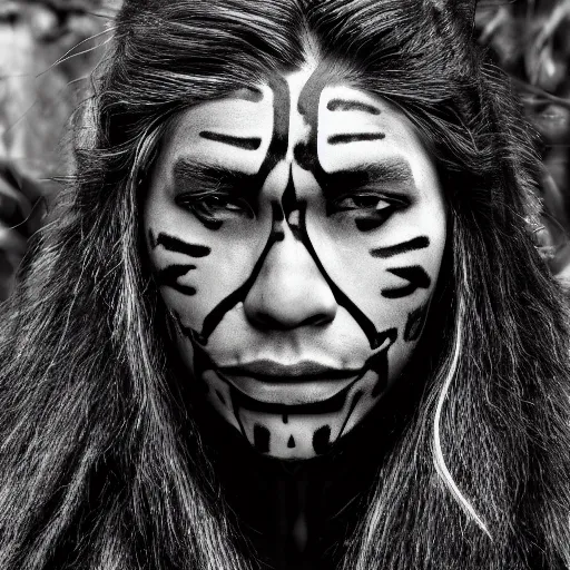 Image similar to portrait of a young jaguar warrior, street pic, depth of field, zeiss lens, detailed, symmetrical, centered, fashion photoshoot, b & w, by annie leibovitz and frank miller, jim jarmusch, moebius, breathtaking, 8 k resolution, extremely detailed, beautiful, establishing shot, artistic, hyperrealistic, beautiful face, octane render