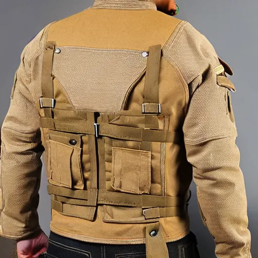 Prompt: cargo buckskin jacket buckskin tactical toolbelt pockets and loops