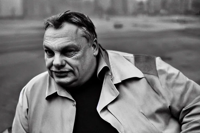 Image similar to overweight viktor orban by peter lindbergh