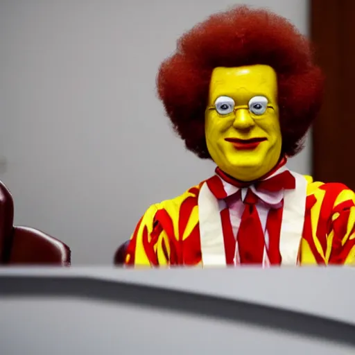 Image similar to Ronald McDonald on trial in congressional hearing