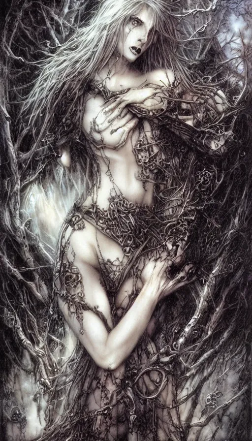 Image similar to life and death mixing together, by luis royo,