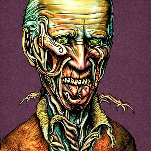 Image similar to biden became stupid ugly lovecraftian degenerate abomination, photo - realistic, color image, 2 k, highly detailed, bodyhorror, occult art