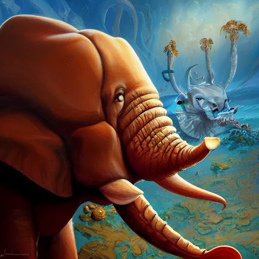 Image similar to elephant - crab creature, oil painting by justin gerard, deviantart