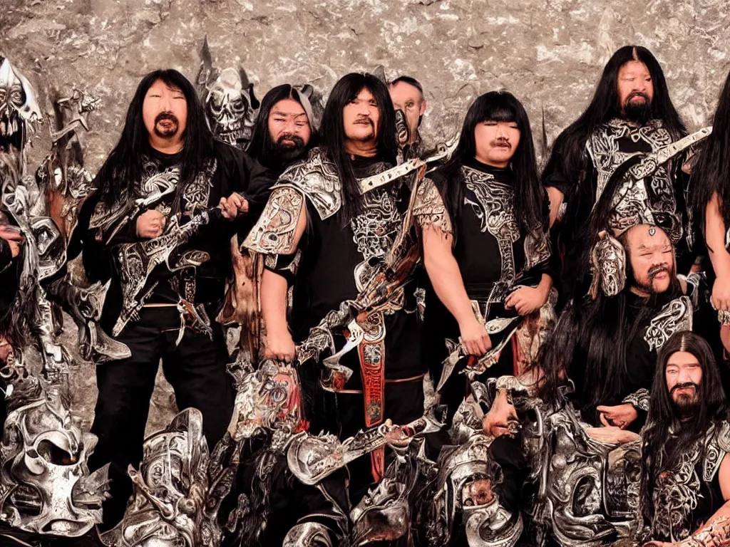 Prompt: Genghis Khan in death metal band