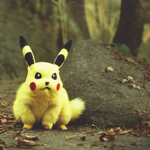 Prompt: national geographic 3 5 mm nature photo of a fluffy pikachu