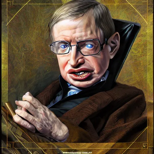 Image similar to Stephen Hawking as a fantasy D&D wizard, portrait art by Donato Giancola and James Gurney, digital art, trending on artstation