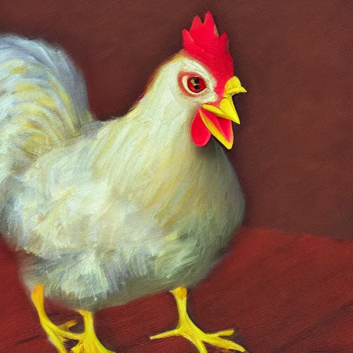 Image similar to a high quality photo of a chicken wearing a suit, Impressionism, 8k