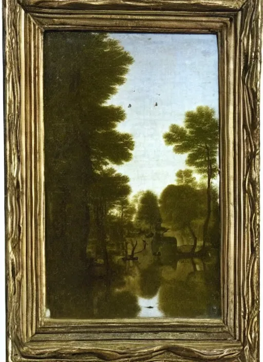 Prompt: into the river, the body seemed to dissolve in water. silver scales, splashed a pointed fin. The water broke ahead obeying the movement of a strong being. medieval painting by Jan van Eyck, Johannes Vermeer, forest