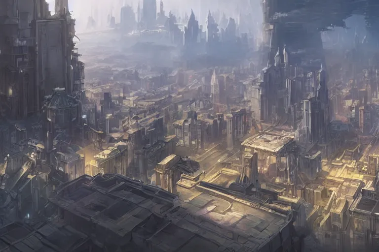 Image similar to concept art painting of an evil empires capital city with large fortress in the middle, realistic, detailed, cel shaded, in the style of makoto shinkai and greg rutkowski and james gurney