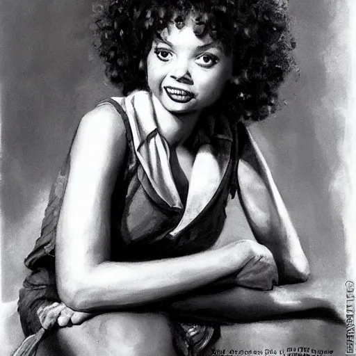 Prompt: the teenage daughter of samuel l. jackson and lucille ball by mort kunstler