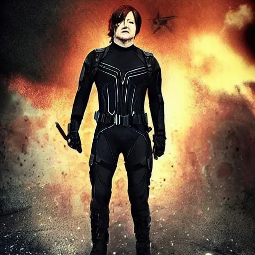 Prompt: Norman Reedus!!! as Black Widow from The Avengers, cinematic photo