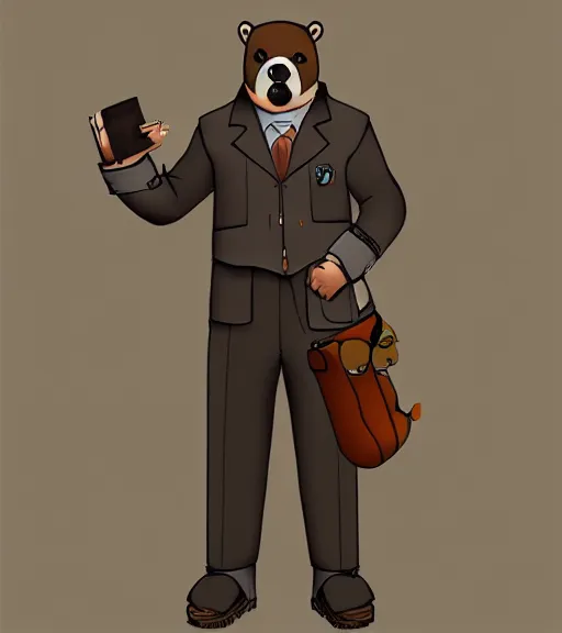 Image similar to expressive stylized master furry artist digital line art painting full body portrait character study of the anthro male anthropomorphic bear fursona animal person wearing clothes airline pilot uniform