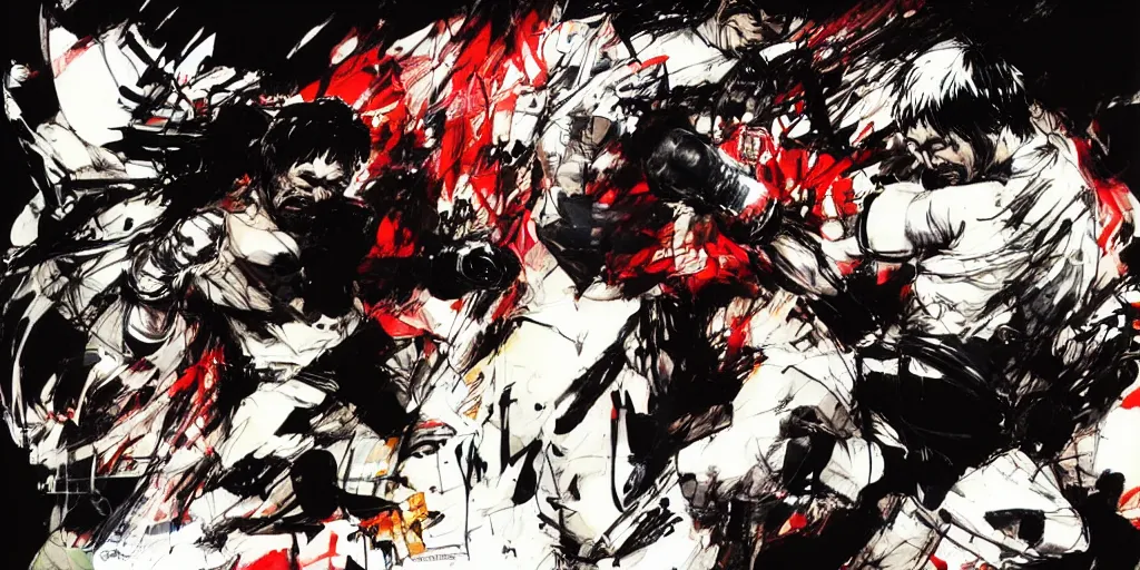 Prompt: a punch by Manny Pacquiao by Yoji Shinkawa and Ashley Wood