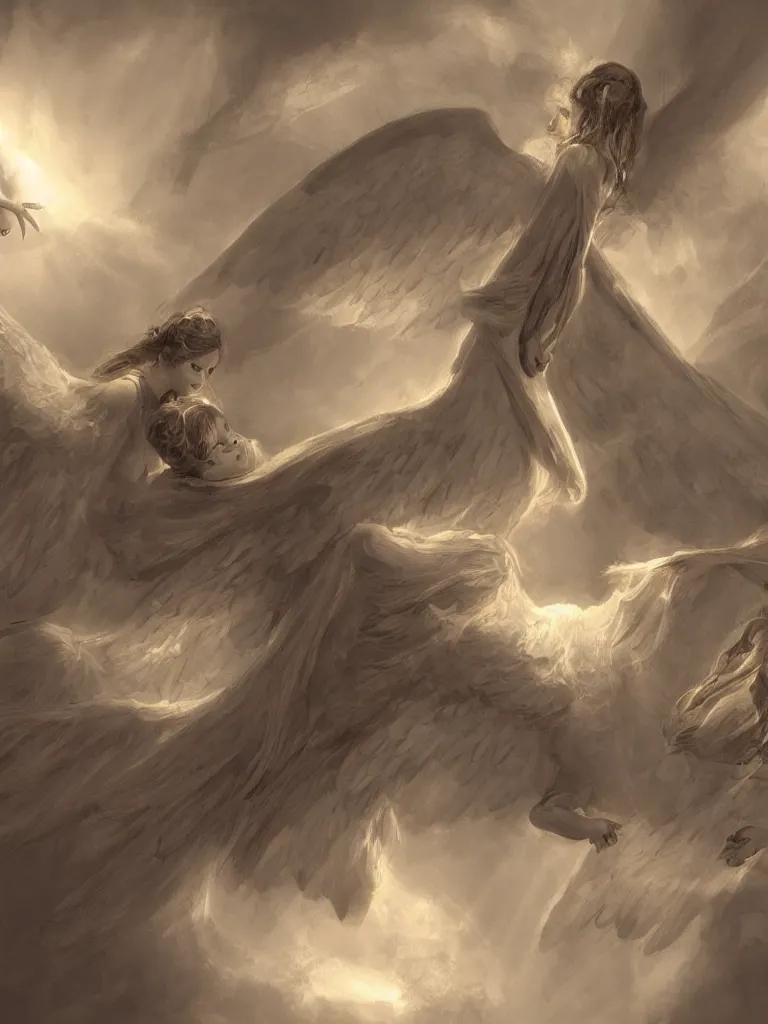 Image similar to angels, beautiful light, wings, by disney concept artists, blunt borders, rule of thirds