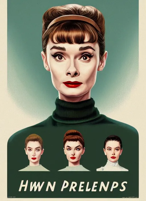 Prompt: twin peaks movie poster art, portrait of audrey hepburn, from scene from twin peaks, clean, simple illustration, nostalgic, domestic, highly detailed, digital painting, artstation, concept art, smooth, sharp focus, illustration, artgerm, donato giancola, joseph christian leyendecker, wlop