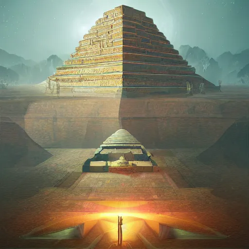 Image similar to ancient geometric solar temple , stylish, lsd, trending on artstation, cinematic, artwork by WLOP