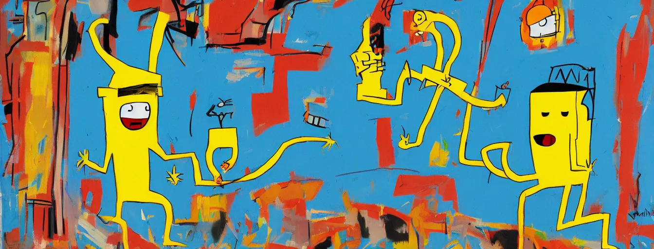 Image similar to jake from adventure time by jean michel basquiat