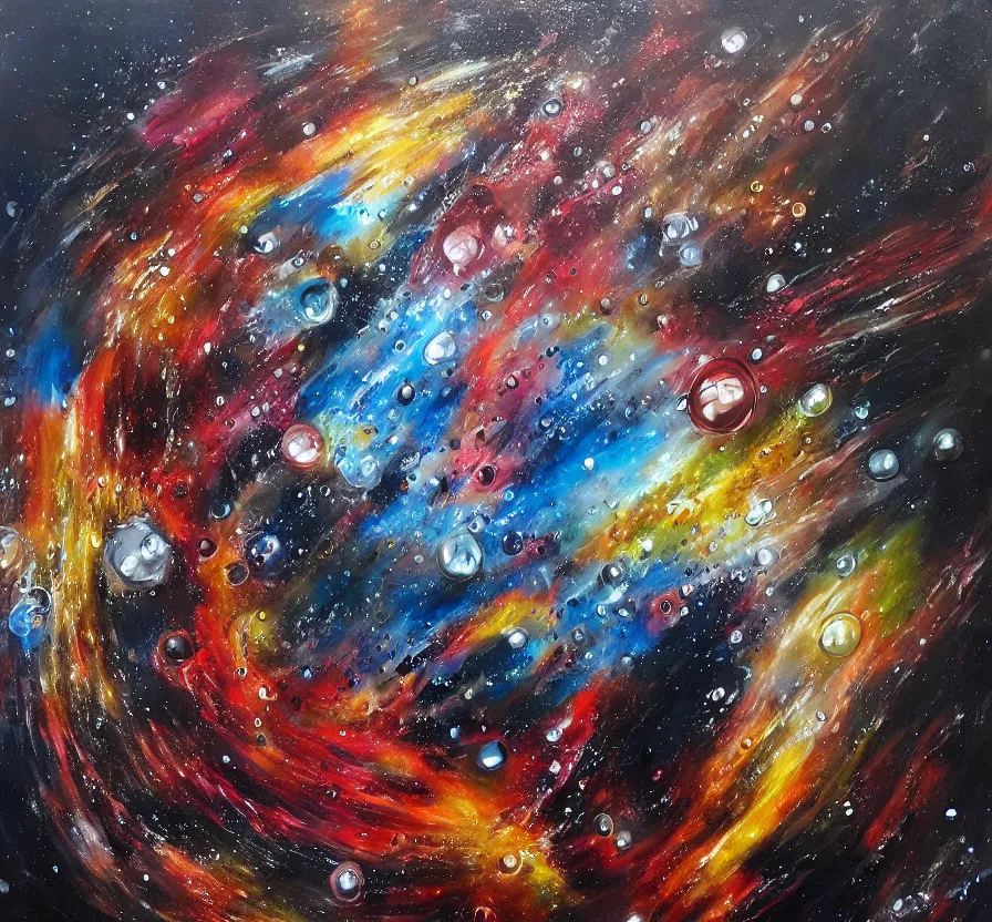 Image similar to exterminatus on earth, painting on canvas, watedrops, water droplets, acrylic painting, acrylic pouring, painting, influencer, artstation