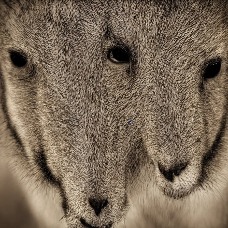 Prompt: the face of a mammal, portrait, photography, perfectly symmetrical face
