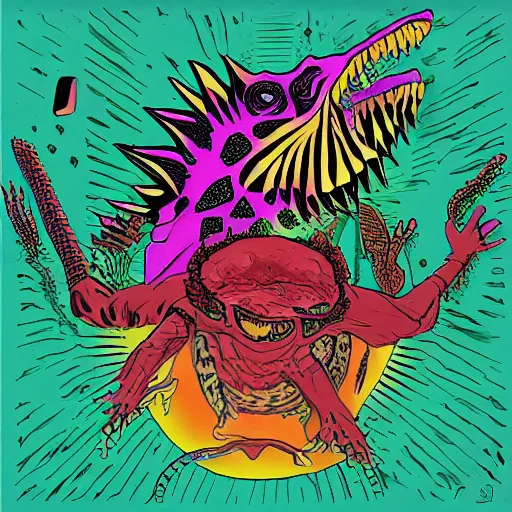 Prompt: King Gizzard and the Lizard Wizard, digital art