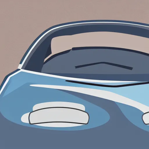 Prompt: An icon of a car in a flat design style, the car is gray and is shown from the front, the windshield is transparent, a light blue round circle is in the background