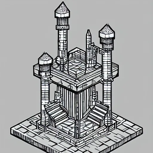 Image similar to isometric view of wizard tower, lineart