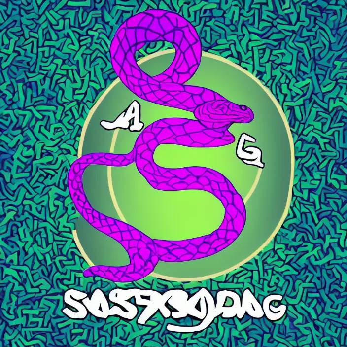 Prompt: A logo of a snake hissing ready to strike, with a vaporwave aesthetic.