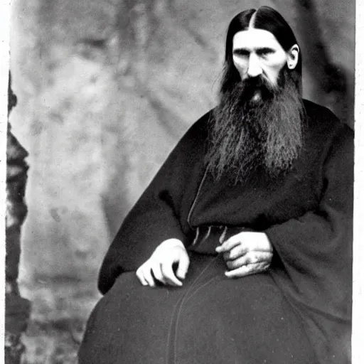 Image similar to photo of breton monks looking like rasputin, with a goat