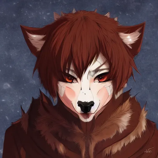 Prompt: key anime visual portrait of an anthropomorphic male wolf furry fursona in tribal clothing, handsome eyes, trending on artstation, furaffinity