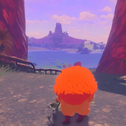 Prompt: bip bippadotta in breath of the wild, orange fuzzy muppet, screenshot, wearing sunglasses