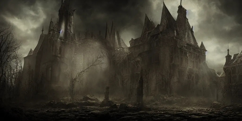 Image similar to Hyper realistic, Medieval horror, dark fantasy Horror, Medieval Knight, dark fantasy, horror, horror photography, cinematic, cinematic lighting, volumetric lighting, atmospheric, octane render, unreal engine, HD, phot, realistic, photo realistic, hyper realistic, hyper realism