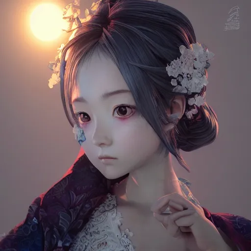 Image similar to the portrait of a blueberry that resembles an absurdly beautiful, graceful, elegant, sophisticated anime japanese girl, an ultrafine hyperdetailed illustration by kim jung gi, irakli nadar, intricate linework, bright colors, octopath traveler, final fantasy, unreal engine 5 highly rendered, global illumination, radiant light, detailed and intricate environment