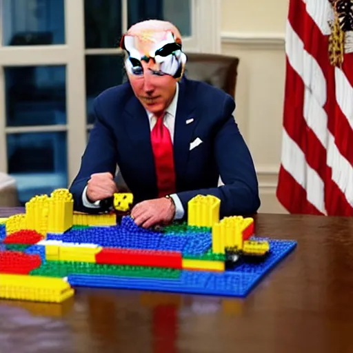 Image similar to joe biden playing with lego