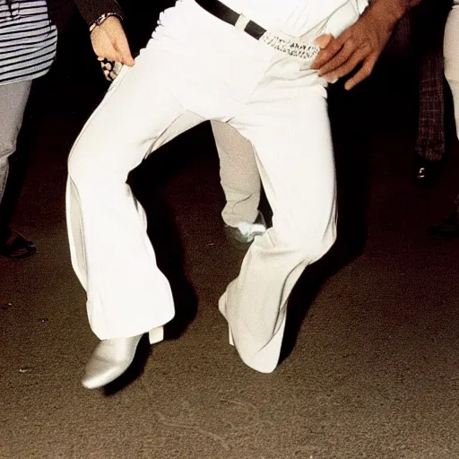 Prompt: Michael Jackson moonwalks in front of Elvis Presley