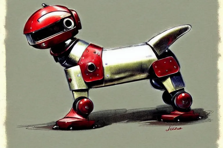 Image similar to scout ( ( ( ( ( 1 9 5 0 s retro future robot android dog. muted colors. ) ) ) ) ) by jean baptiste monge!!!!!!!!!!!!!!!!!!!!!!!!! chrome red