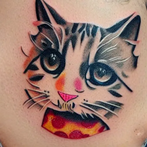 Prompt: pizza cat tattoo