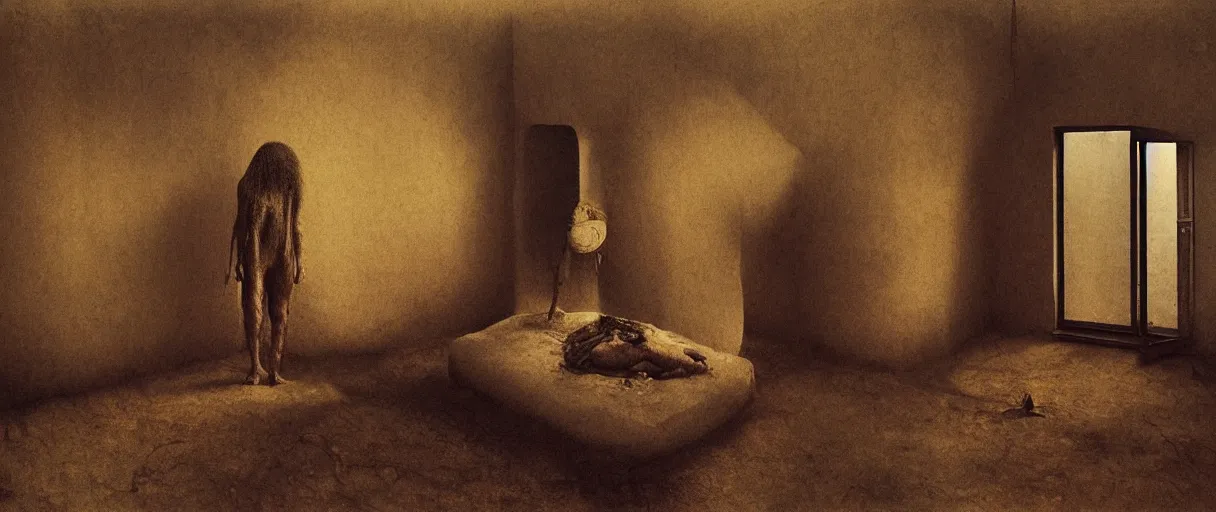 Image similar to a bedroom inhabited by various parts of a man, portrait photography by zdzislaw beksinski