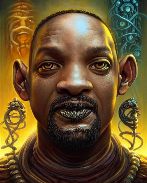 Image similar to lovecraft biopunk portrait of will smith by tomasz alen kopera and peter mohrbacher