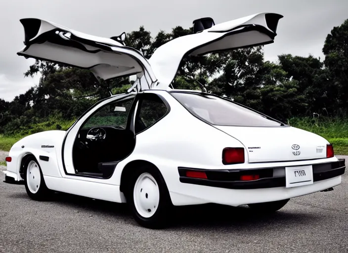 Image similar to photo still of a toyota corolla with open!!! gullwing doors!!! gullwing doors gullwing doors!!!, 8 k, 5 2 mm f 1 2