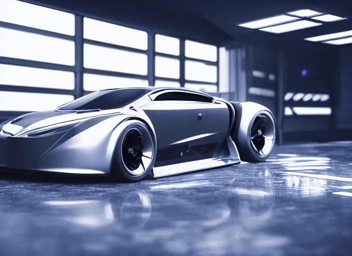 Prompt: cyberpunk concept inspired sports car, futuristic look, aerodynamic detailed body, highly detailed, photorealistic camera shot, bright studio setting, studio lighting, crisp quality and light reflections, unreal engine 5 quality render